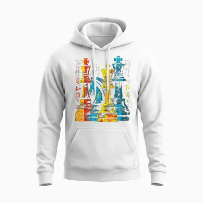 Schachtext Grafisches Motiv Bunte Kunst Schach Unisex Hoodie - White