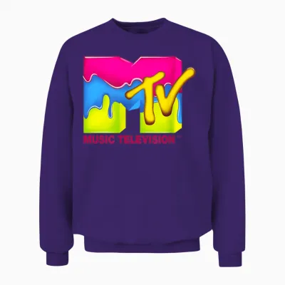 Mtv Neon Paint Drip Retro Logo T-Shirt, Black, S Unisex Sweatshirt - Purple
