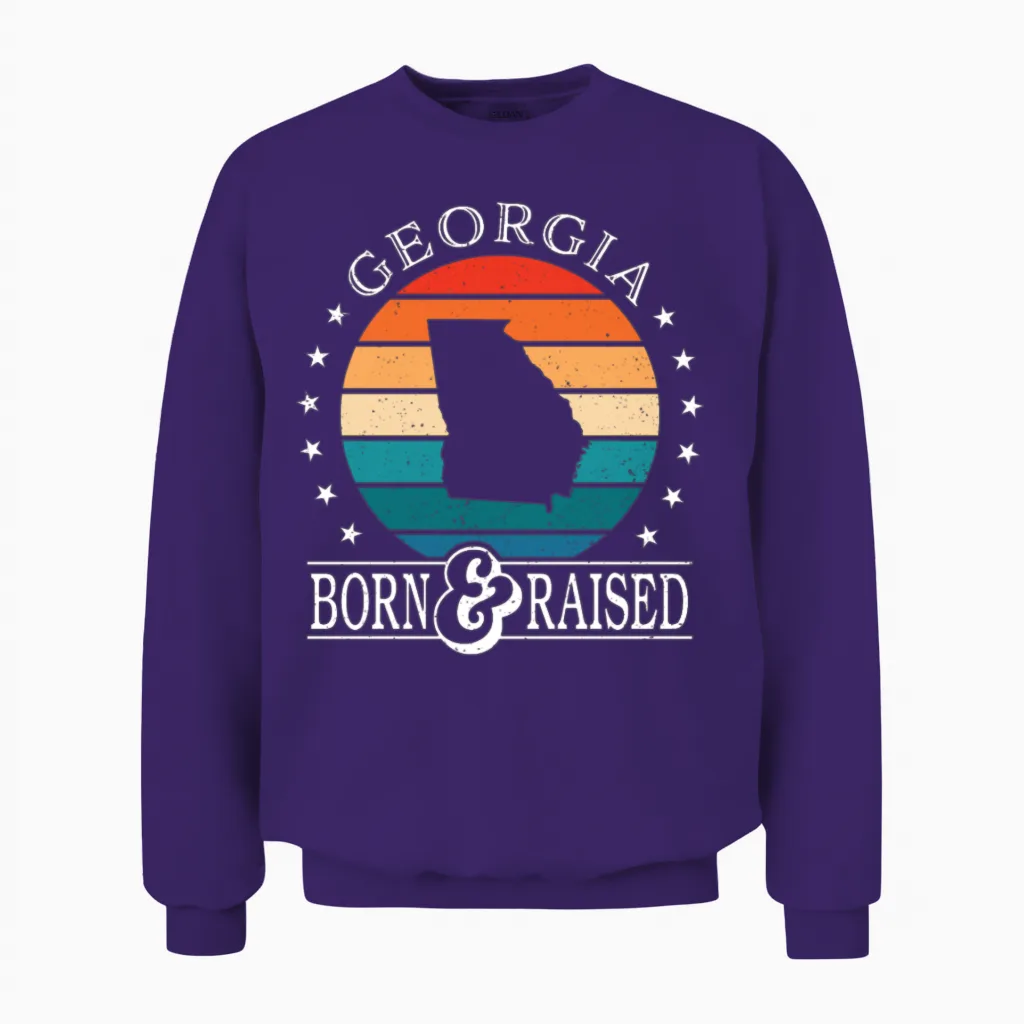 Born & Raised Georgia Usa State Pride Unisex Sweatshirt in Purple