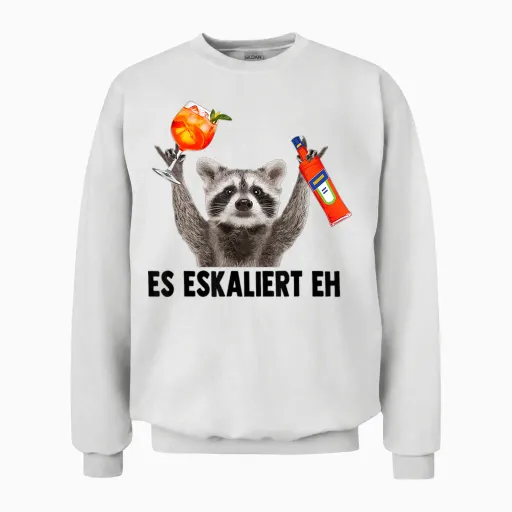 Es Eskaliert Eh X Raccoon Meme Racoon X Pedro Spritz T-Shirt, White Unisex Sweatshirt in White