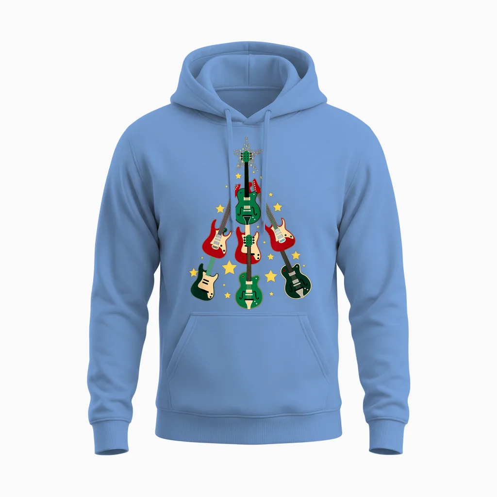 Cool Guitar Christmas Tree Guitar Lovers Christmas Tree Unisex Hoodie in Carolina Blue