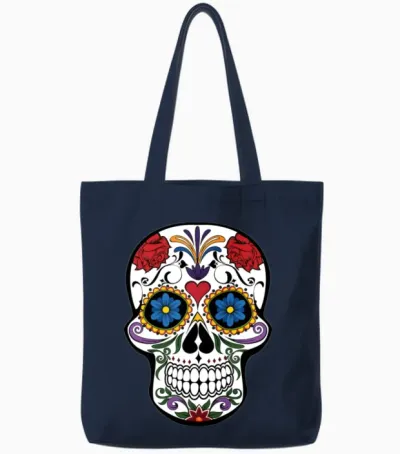 Sugar Skull Tote Bags - Navy