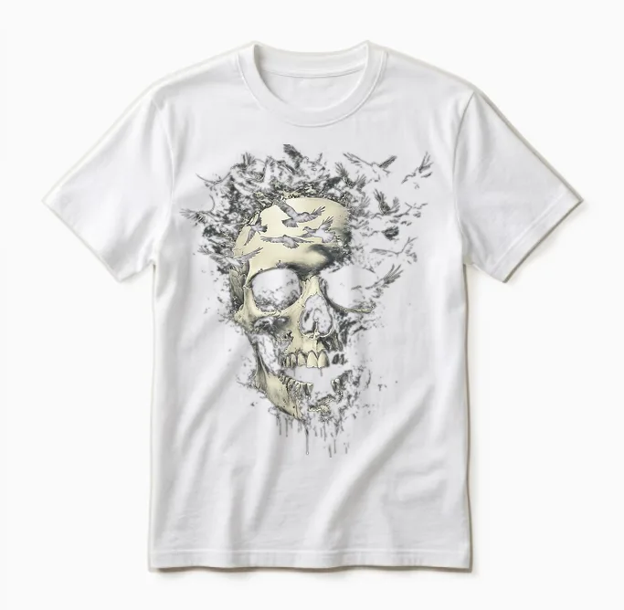 Schmelzender Totenkopf Mit Raben - Gothic Horror Kunst Geschenke Unisex T-Shirt in White