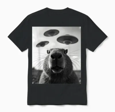 Lustiges Grafik Capybara Kostüm Wasserschwein Selfie Ufo Unisex T-Shirt - Black