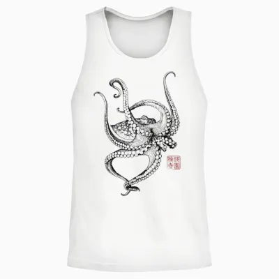 Japanische ästhetische Vintage Kraken Octopus Unisex Tank Top - White