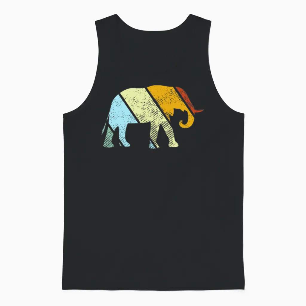 Elephant Retro Unisex Tank Top in Black
