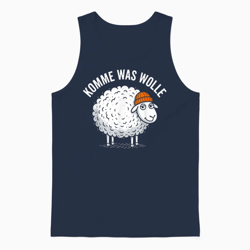 Komme Was Wolle Funny Sheep German Humor Animal Pun Unisex Tank Top in Navy