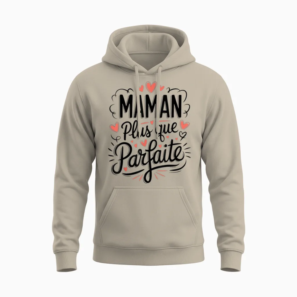 Maman Plus Que Parfait Women's T-Shirt Mother's Day Mum T-Shirt, White, S Unisex Hoodie in Sand