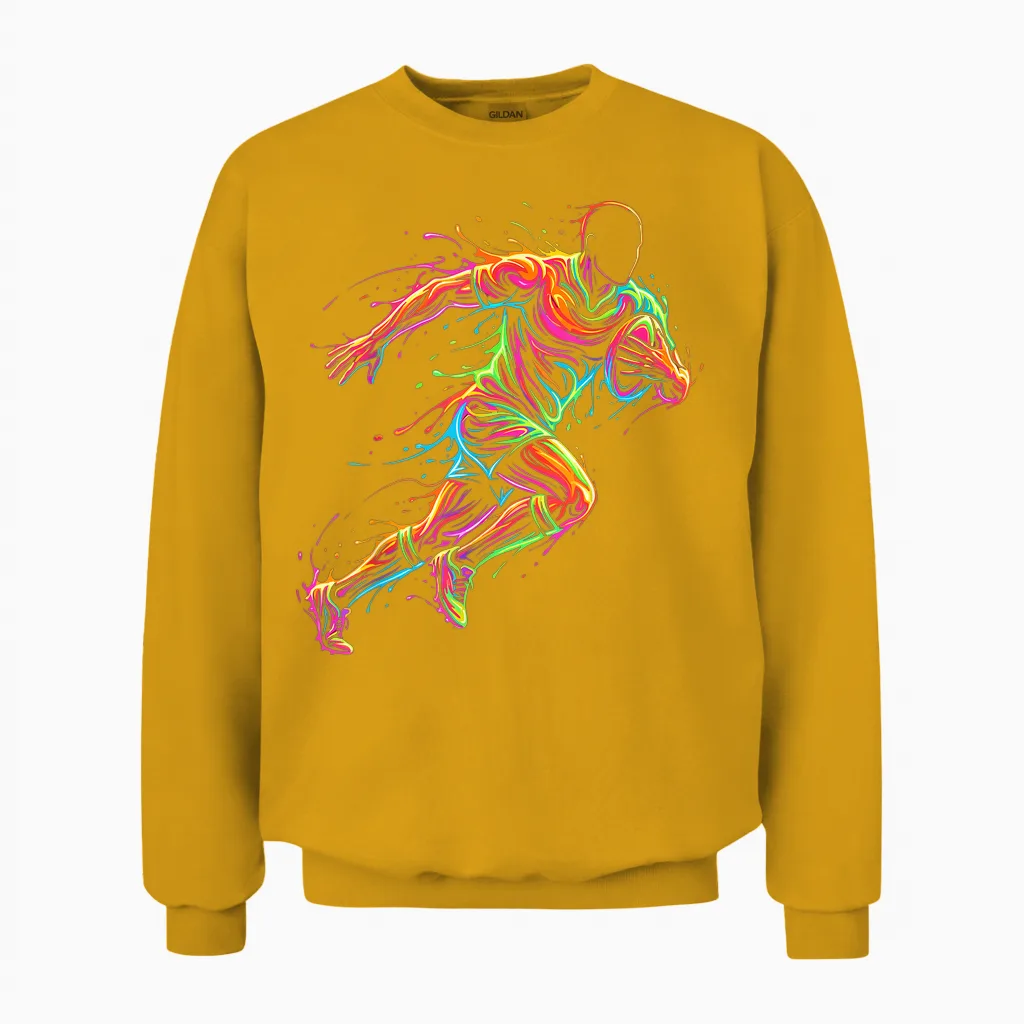 Rugby Player Man Child Boy Unisex Sweatshirt in Gold
