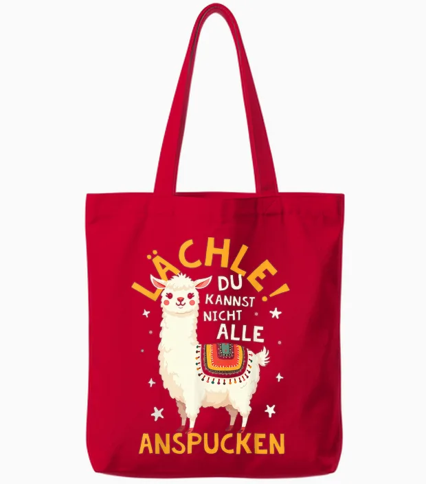 Smile Du Kannst Sie Nicht Alle Anspucken Lama Alpaca T-Shirt, Black, S Tote Bags in Red