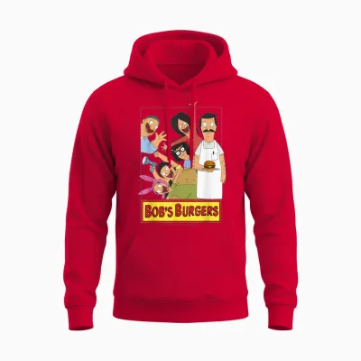 Bob's Burgers Family Shot & Teddy Logo Unisex Hoodie - Red