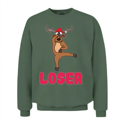 Reindeer Loser Dance Battle Royal Christmas Gift Unisex Sweatshirt - Military Green