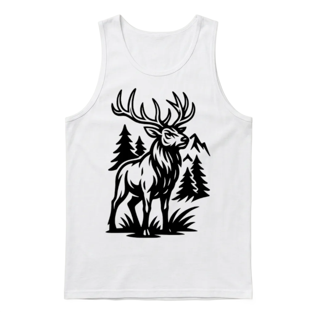 Majestic Forest Elk Lineart Unisex Tank Top - White