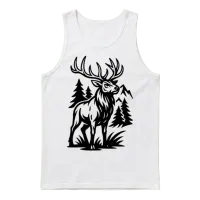 Majestic Forest Elk Lineart Unisex Tank Top - White – 1