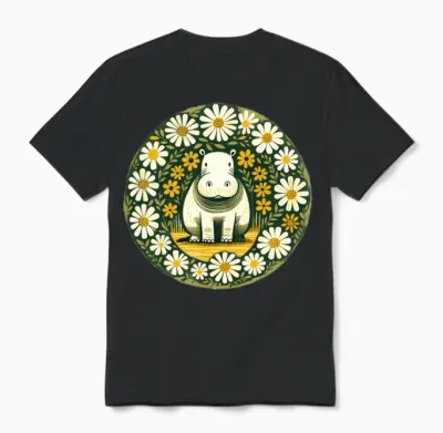 Retro Hippo Unisex T-Shirt - Black