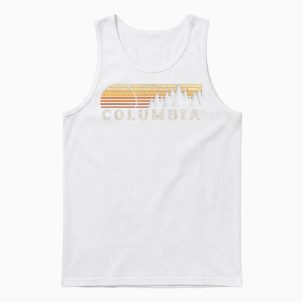 Columbia, Oh Vintage Evergreen Sunset 80 Retro Unisex Tank Top in White