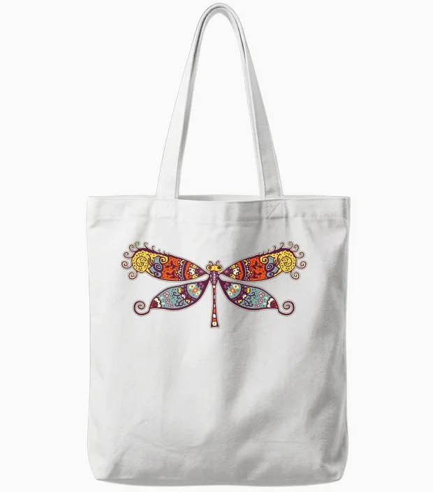 Womens Colorful Retro Dragonfly Tote Bags - White