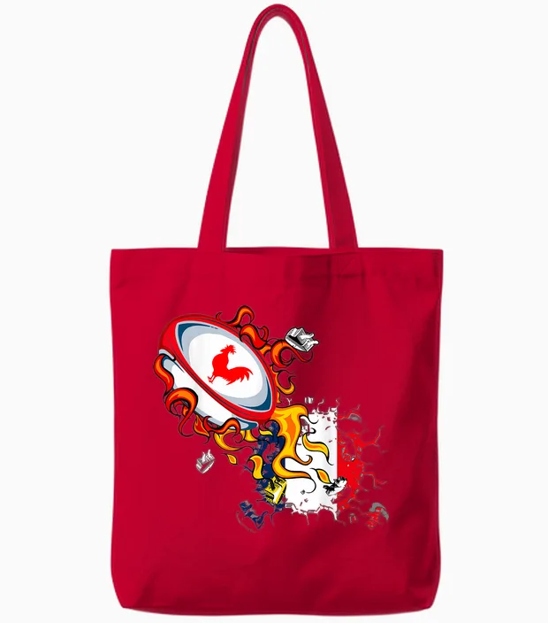 Rugby Shirt Player Child Man Flag Rooster Men Women T-Shirt, Black, S Tote Bags in Red