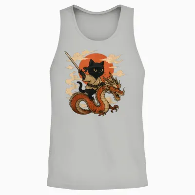 Vintage Japanische Samurai Katze Ninja Drache Kawaii Anime Liebhaber Unisex Tank Top - Ash