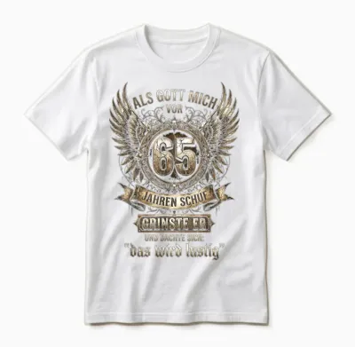 Als Gott Mich Vor 65 Jahren Schuf Grinste Er Das Wird Lustig Unisex T-Shirt - White