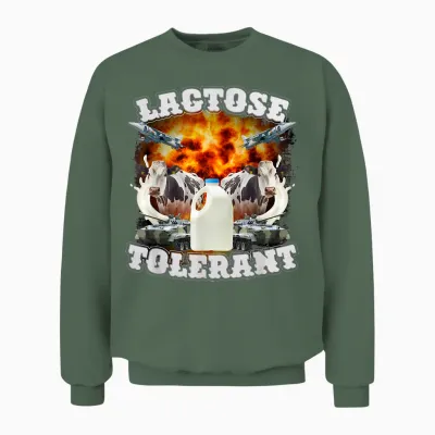 Funny Lactose Retro Pro-Dairy Apparel Unisex Adults Black Cotton Polyester T-Shirt Small Unisex Sweatshirt - Military Green