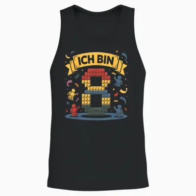 T-Shirt with German Text "ich Bin 8 Bausteine 8th Birthday" for Boys And Unisex Tank Top - Black