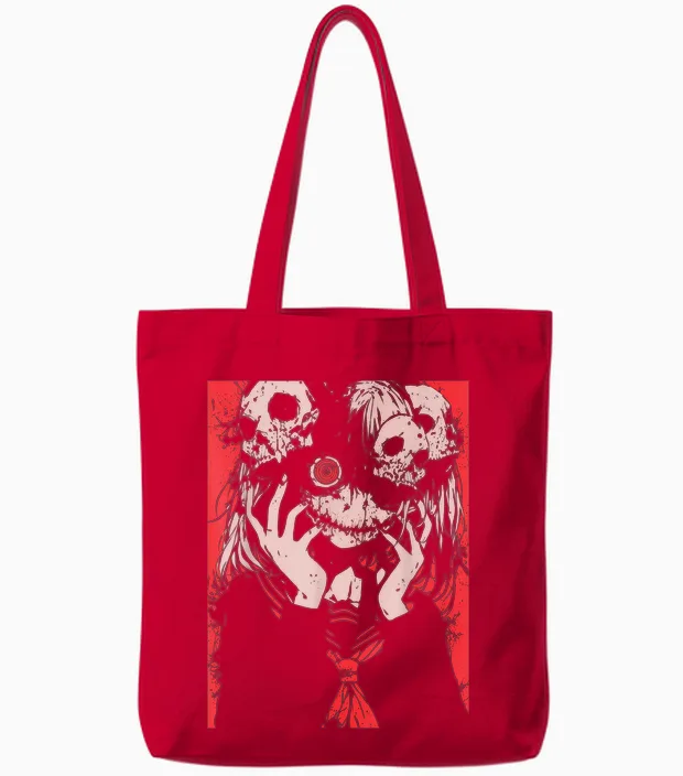 Horror Anime Manga | Japan Japanese Creepy Kawaii Goth T-Shirt, Black Tote Bags in Red