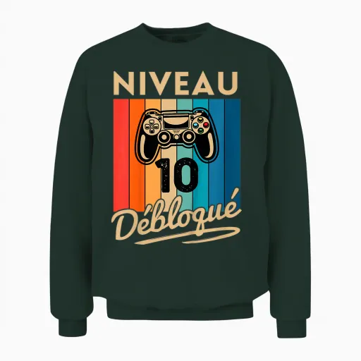 Gift Boy 10 Years Birthday Gamer Level 10 Humor Unisex Sweatshirt - Forest