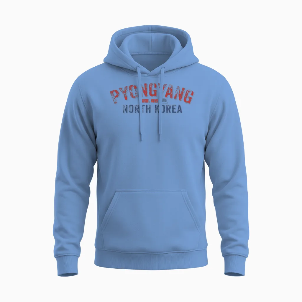 Pyongyang, North Korea, Retro Vintage Unisex Hoodie in Carolina Blue