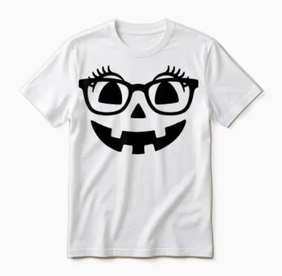 Pumpkin with Eyelashes Halloween Fall Jack-O-Lantern Face Unisex T-Shirt - White