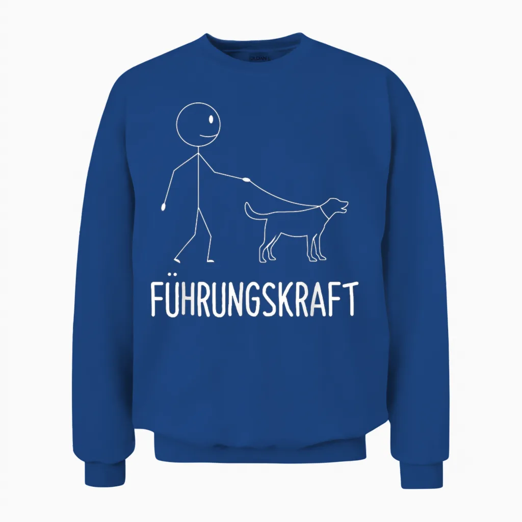 T-Shirt with German Text "führungskraft Dog Dog Owner Walking", Black Unisex Sweatshirt in Royal