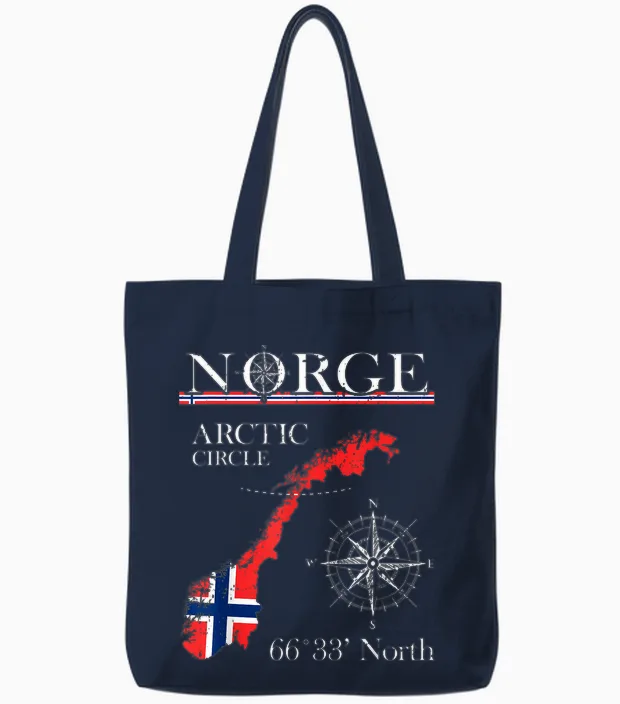 Norge Arctic Circle - Polar North Norway Norway Norwegian Flag T-Shirt, Black Tote Bags in Navy