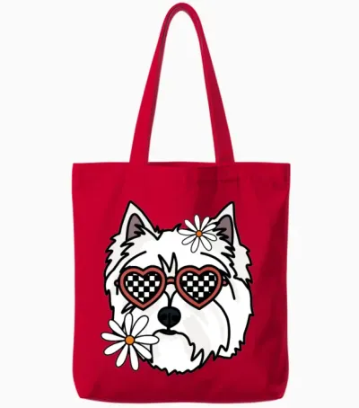 Westie Retro Dog Tote Bags - Red