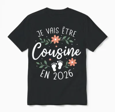 I Will Be Cousin in 2026 - Pregnancy Cousine Unisex T-Shirt - Black