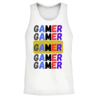 Distressed Retro Gamer Gaming Unisex Tank Top - White – 2