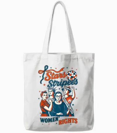 Hugvyn 4th of July Feminist Stars Stripes and Women's Rights Tote Bags - White