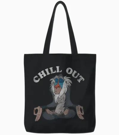Disney Lion King Rafiki Chill Out Meditation Graphic Tote Bags - Black