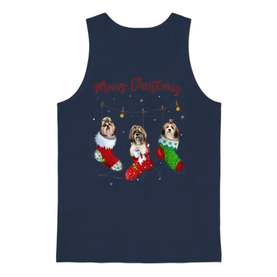 Funny Santa Shih Tzu Christmas Stocking Night Unisex Tank Top - Navy