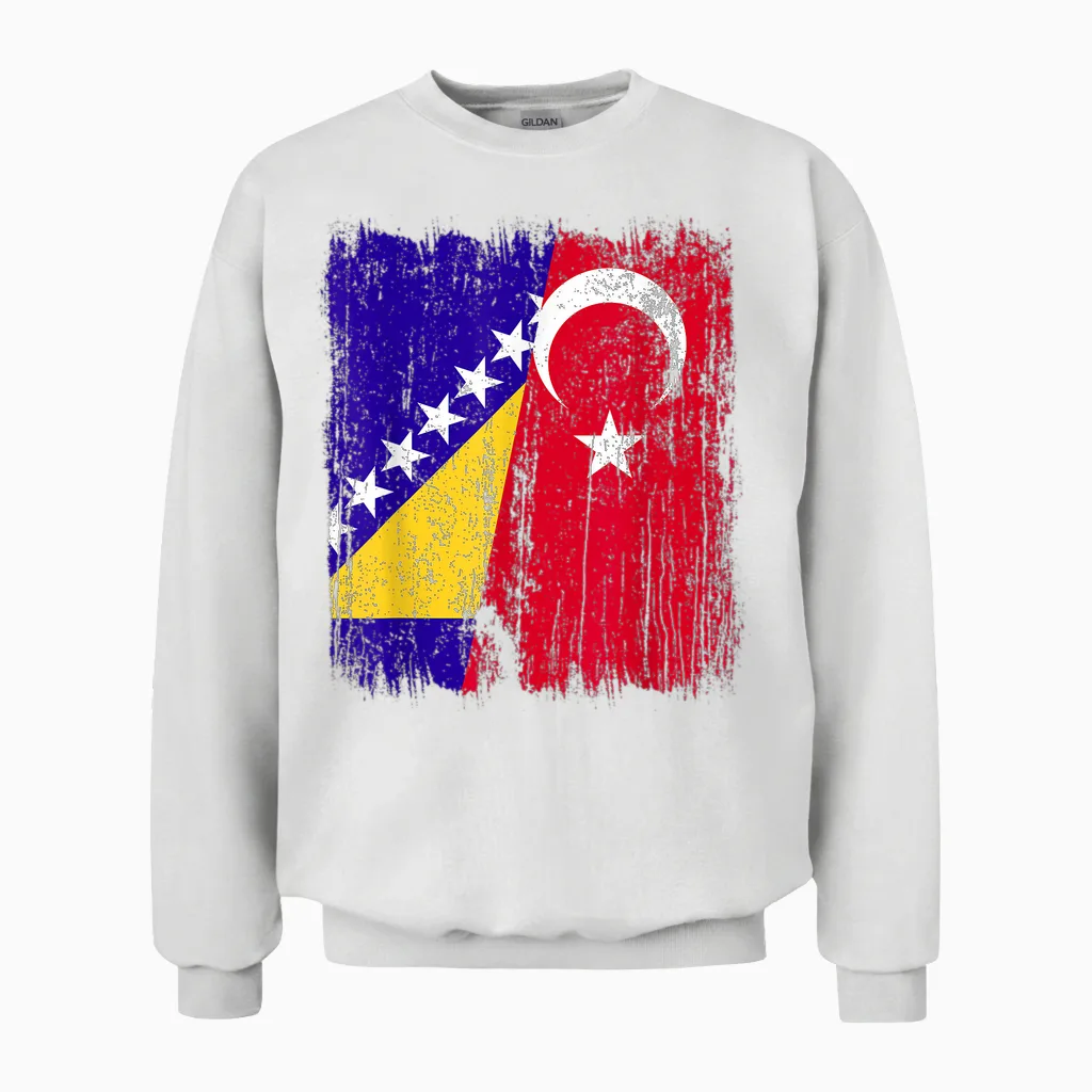 Bosnien Und Herzegowina Türkei Halbflagge Bosnisch Türkisch Unisex Sweatshirt in White