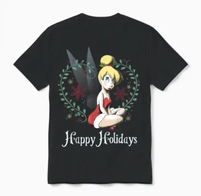 Disney Peter Pan Tinkerbell Happy Holidays Graphic Unisex T-Shirt - Black