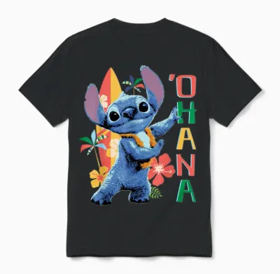 Disney Lilo & Stitch Live Action Movie 'ohana Hula Beach Unisex T-Shirt - Black