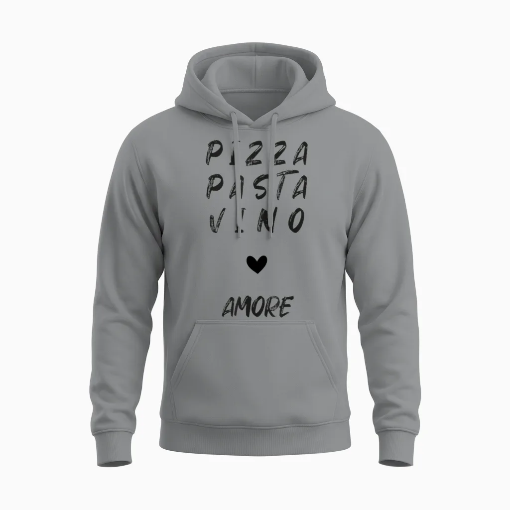 Pizza Pasta Vino Amore Unisex Hoodie in Sport Grey