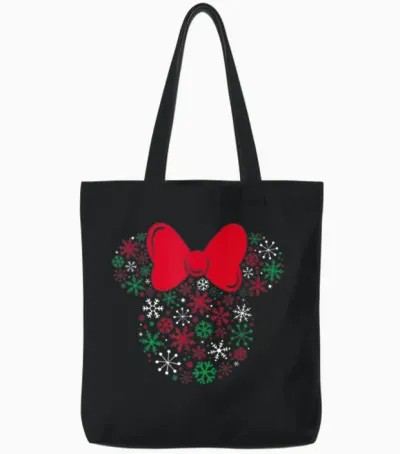Disney Minnie Mouse Icon Holiday Snowflakes Tote Bags - Black