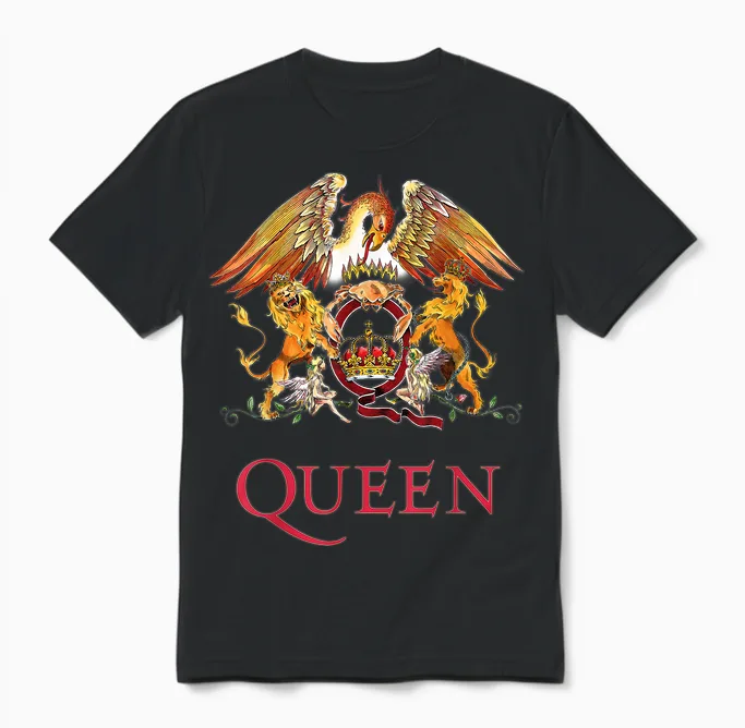 Queen Official Classic Crest T-Shirt, Black Unisex T-Shirt in Black