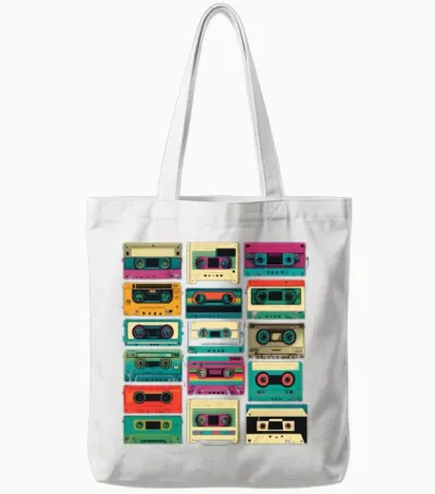 Music Cassette Retro Tote Bags - White