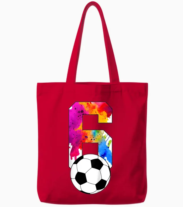 Kinder Nummer 6 Jahre Fußball 6. Geburtstag Tote Bags in Red