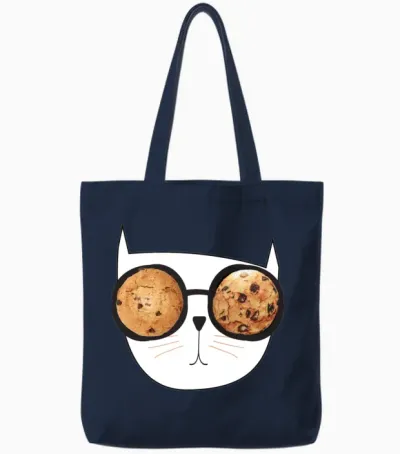Funny Cat with Funny Glasses. Cookies in Glasses. Tote Bags - Navy