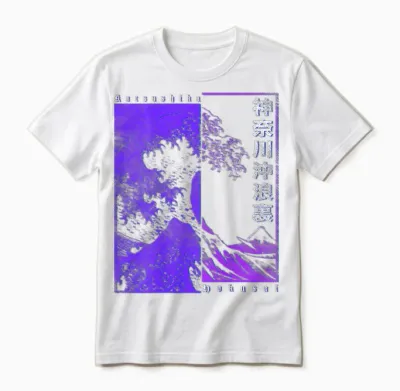 Men's Japanese Wave Japan Style the Great Wave Before Kanagawa T-Shirt, Black Unisex T-Shirt - White