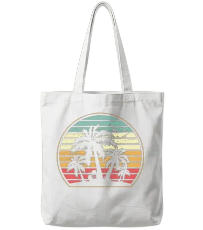 Retro Sunset Palm Tree Tote Bags - White