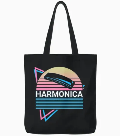 Harmonica Player Harmonicist Retro Tote Bags - Black